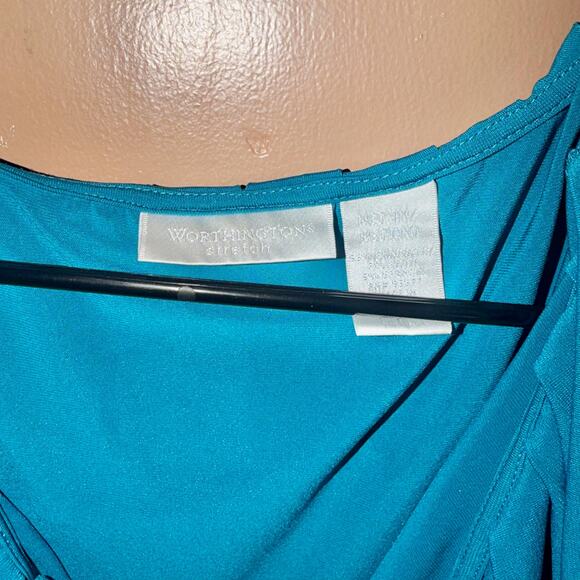 Worthington Stretch Women's Wrap Sleeveless Ruffle Blouse Top - Size Medium - Picture 2 of 9